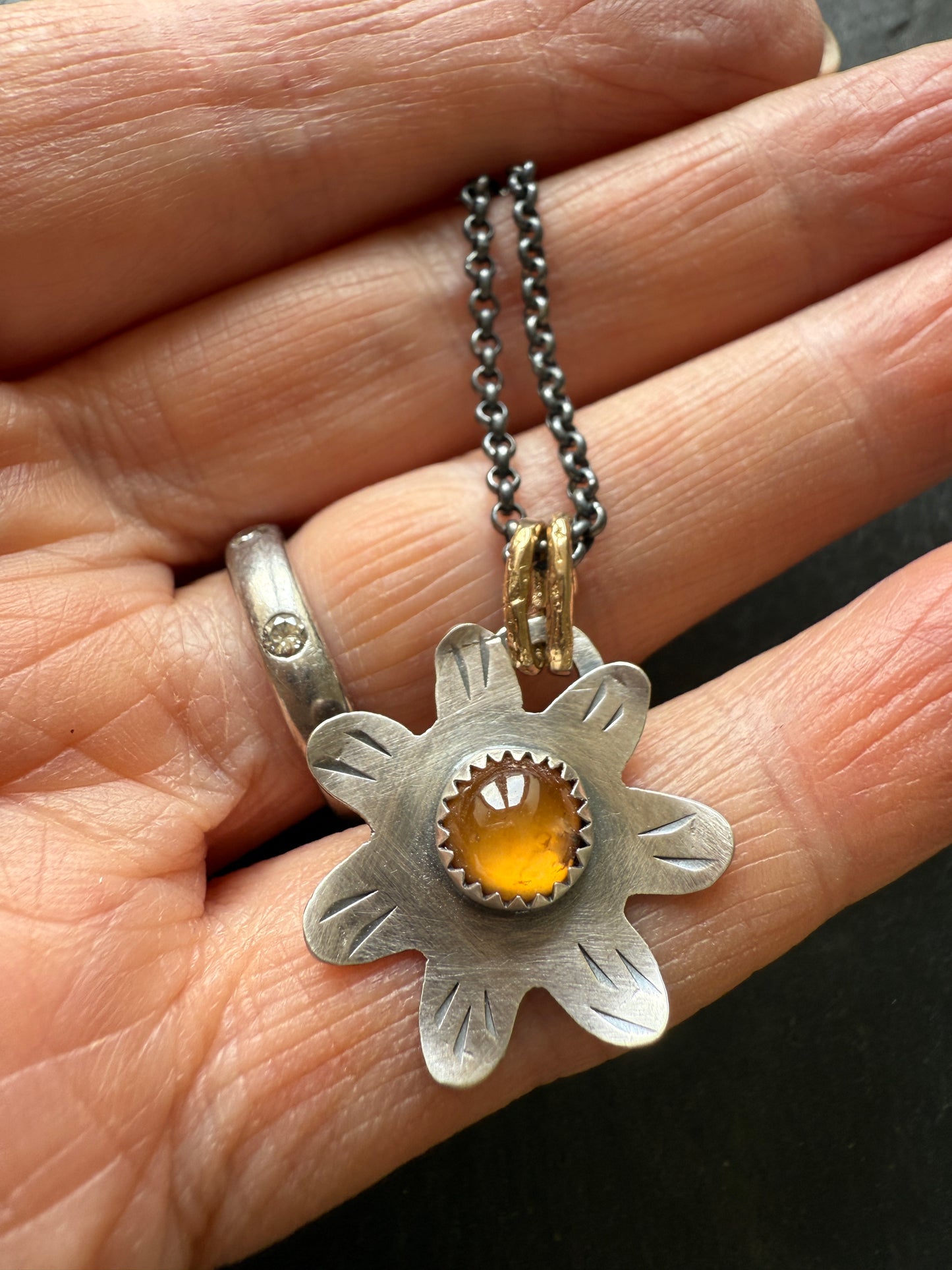 Orange Garnet Flower Pendant