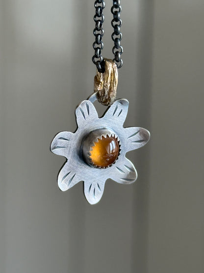 Orange Garnet Flower Pendant