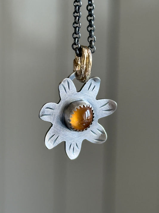 Orange Garnet Flower Pendant