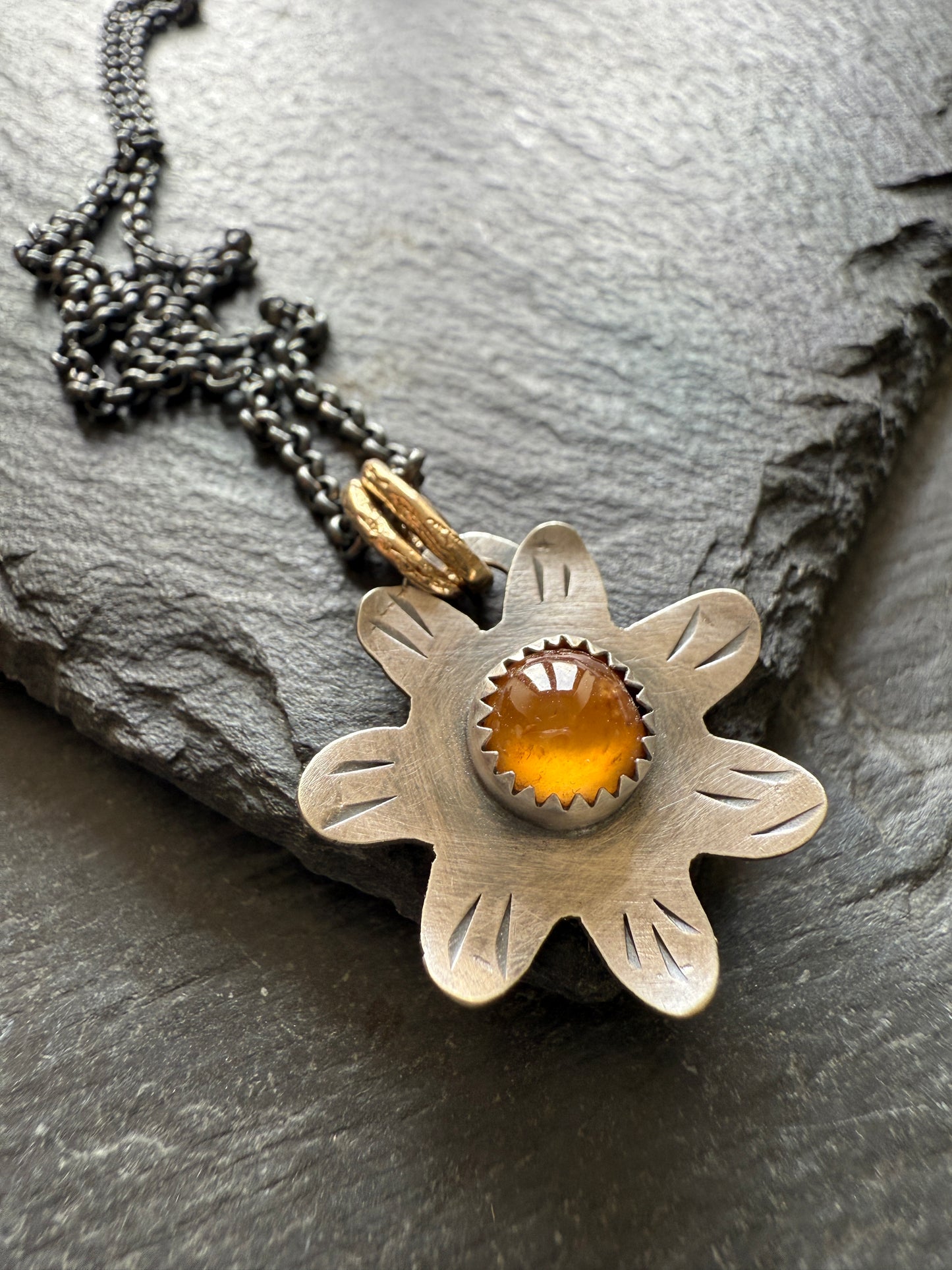 Orange Garnet Flower Pendant