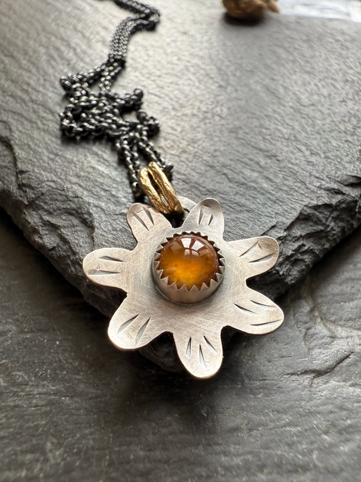 Orange Garnet Flower Pendant