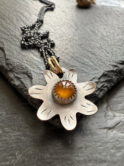 Orange Garnet Flower Pendant