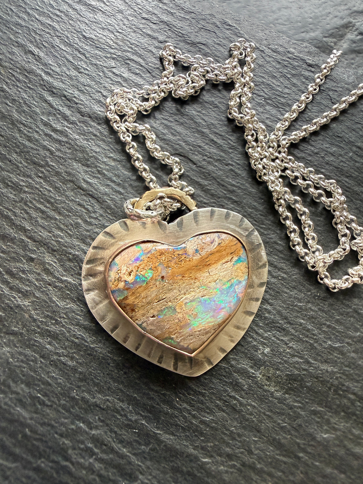 Large Opal Heart Pendant