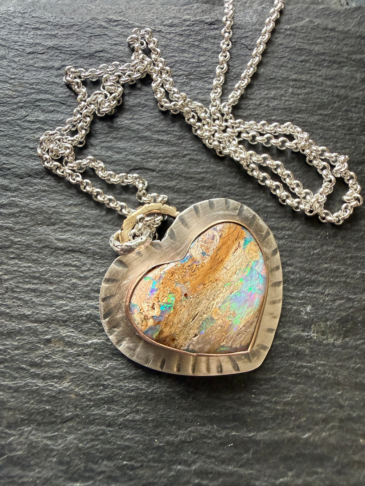 Large Opal Heart Pendant