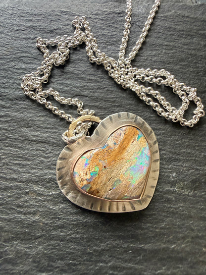 Large Opal Heart Pendant
