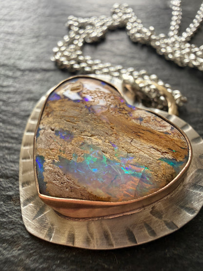 Large Opal Heart Pendant