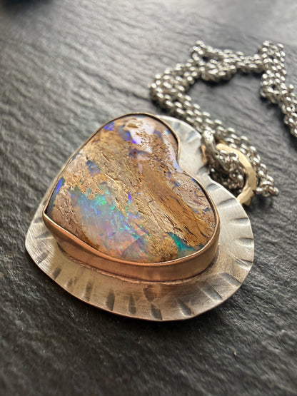Large Opal Heart Pendant