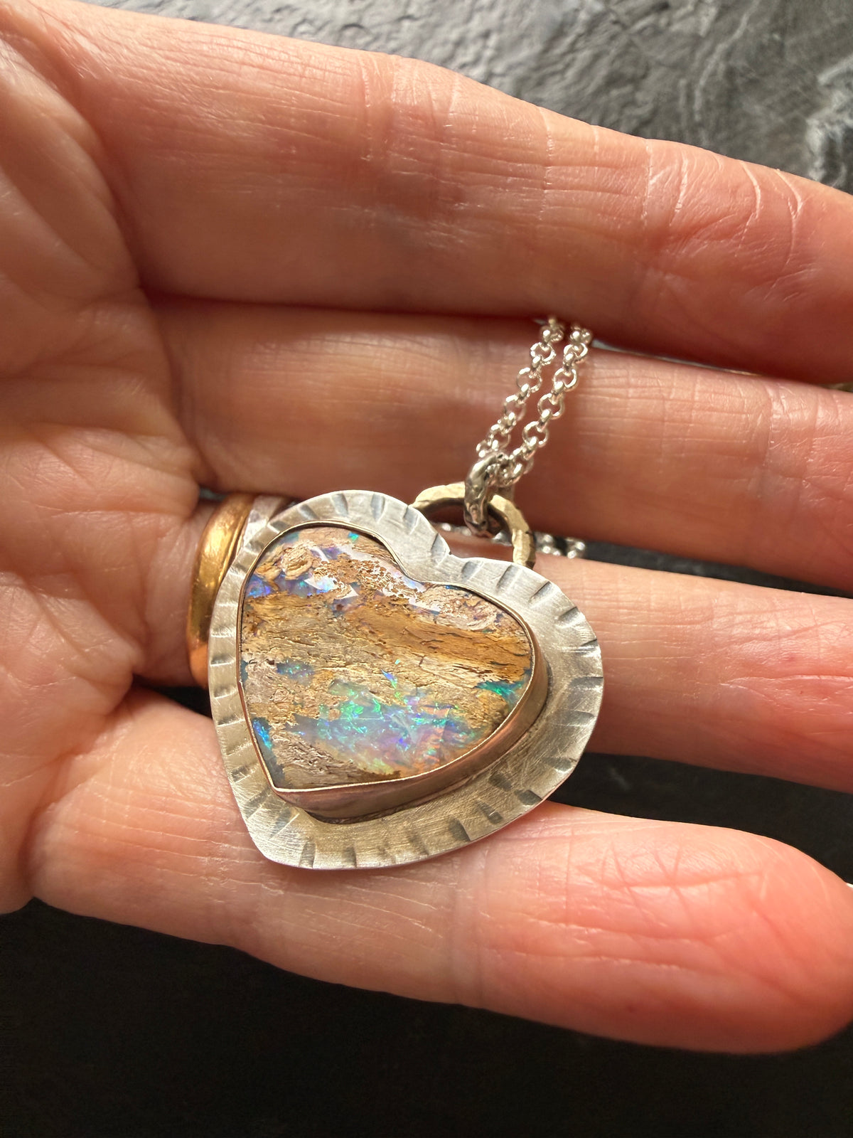 Large Opal Heart Pendant