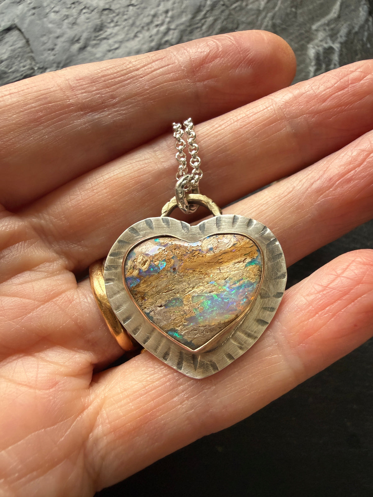 Large Opal Heart Pendant