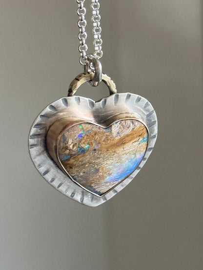 Large Opal Heart Pendant