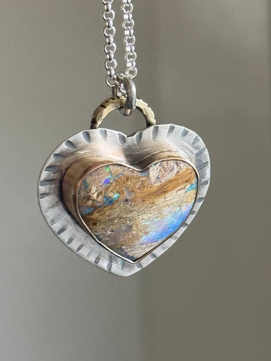 Large Opal Heart Pendant
