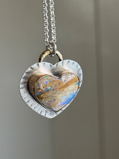 Large Opal Heart Pendant