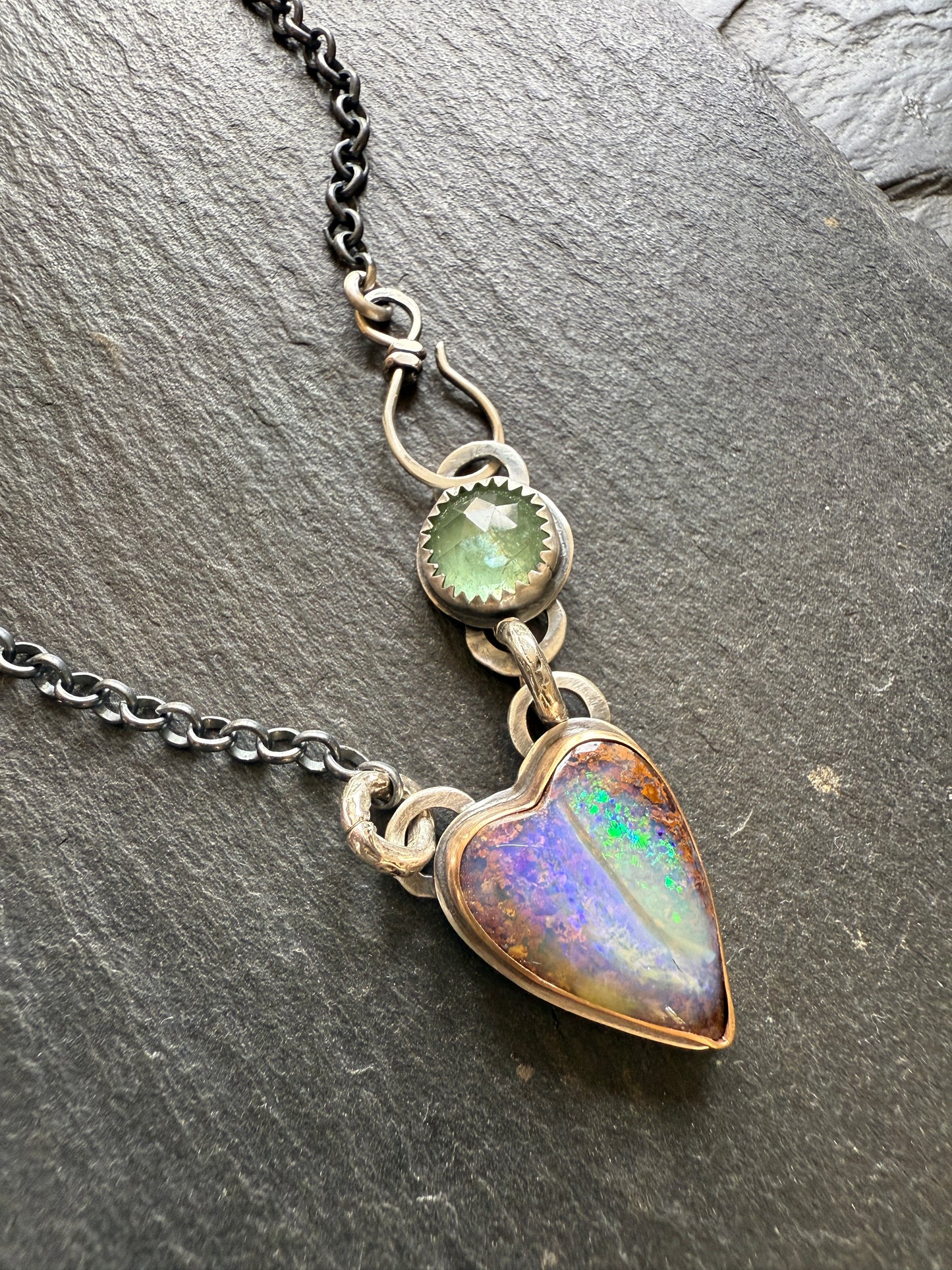 Purple & Green Heart Opal Pendant