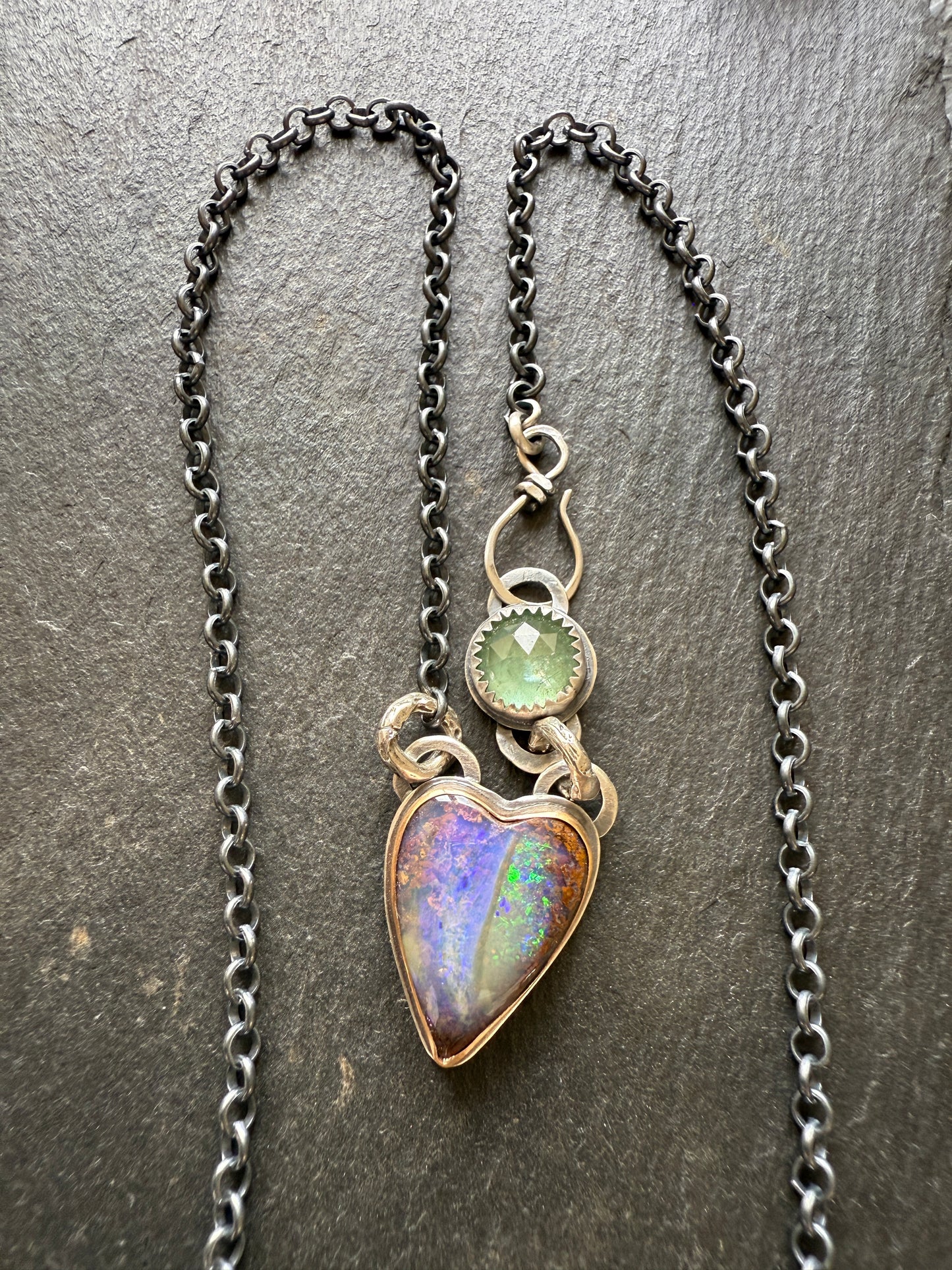 Purple & Green Heart Opal Pendant