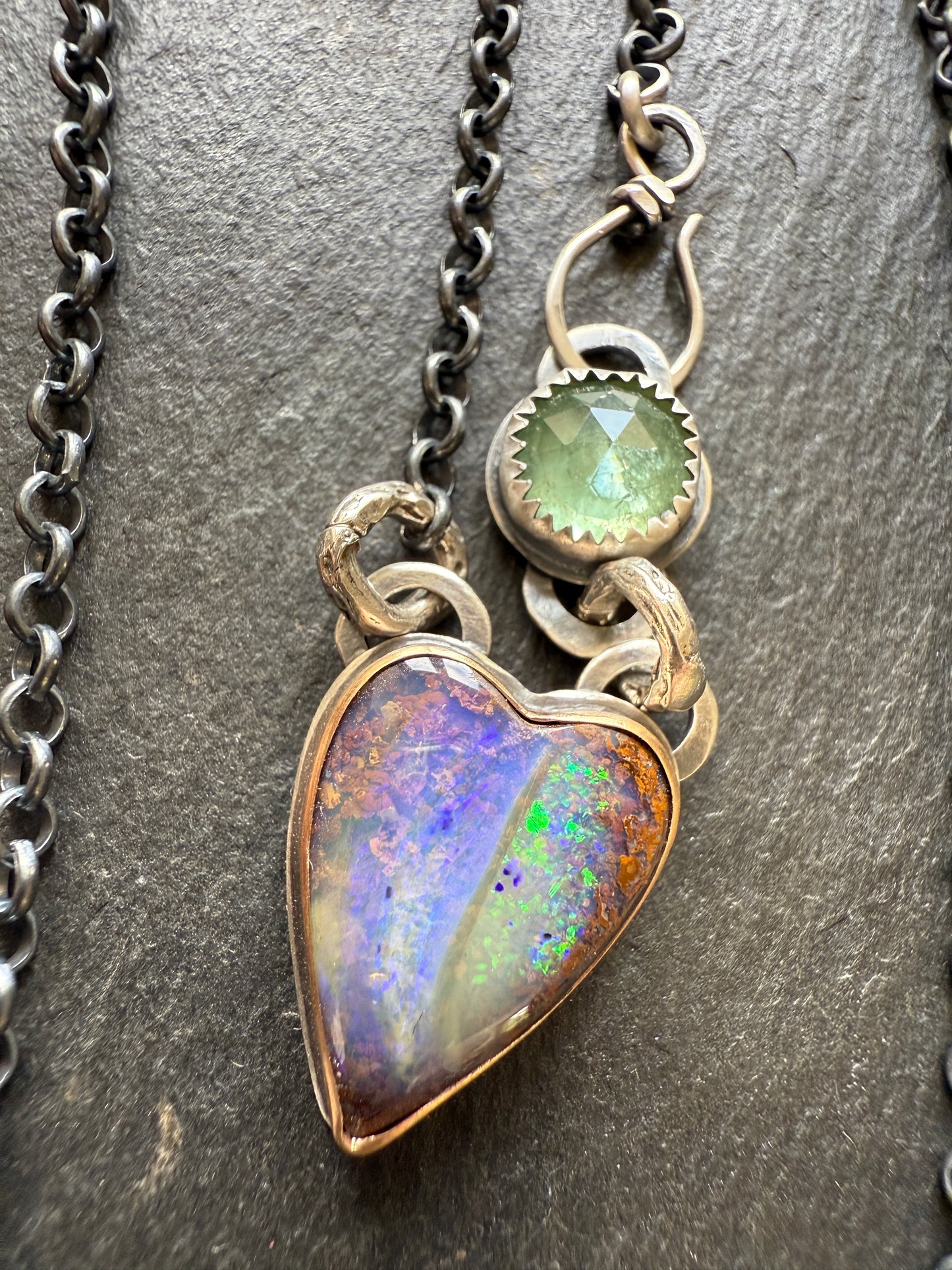 Purple & Green Heart Opal Pendant
