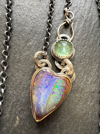 Purple & Green Heart Opal Pendant