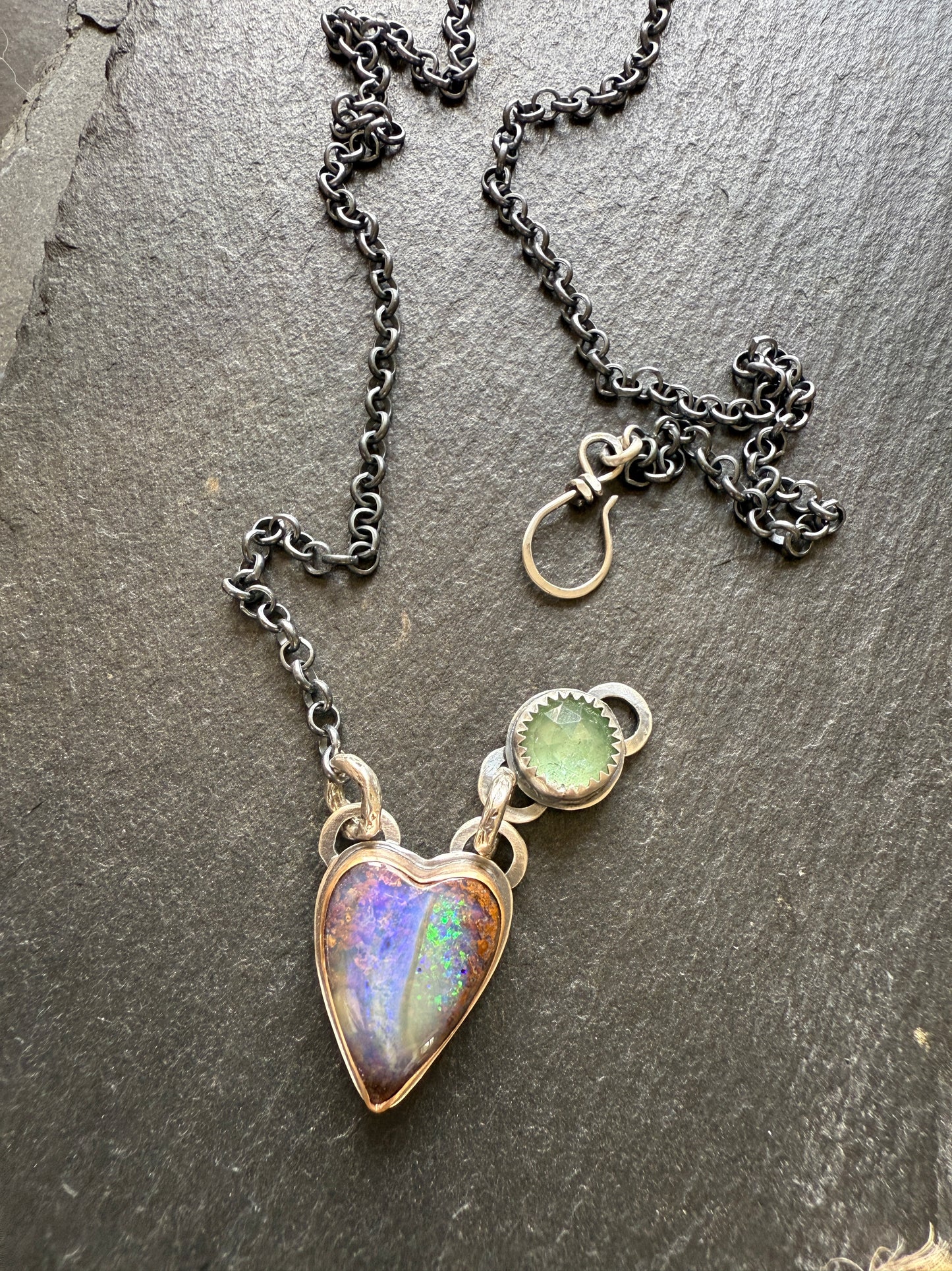 Purple & Green Heart Opal Pendant