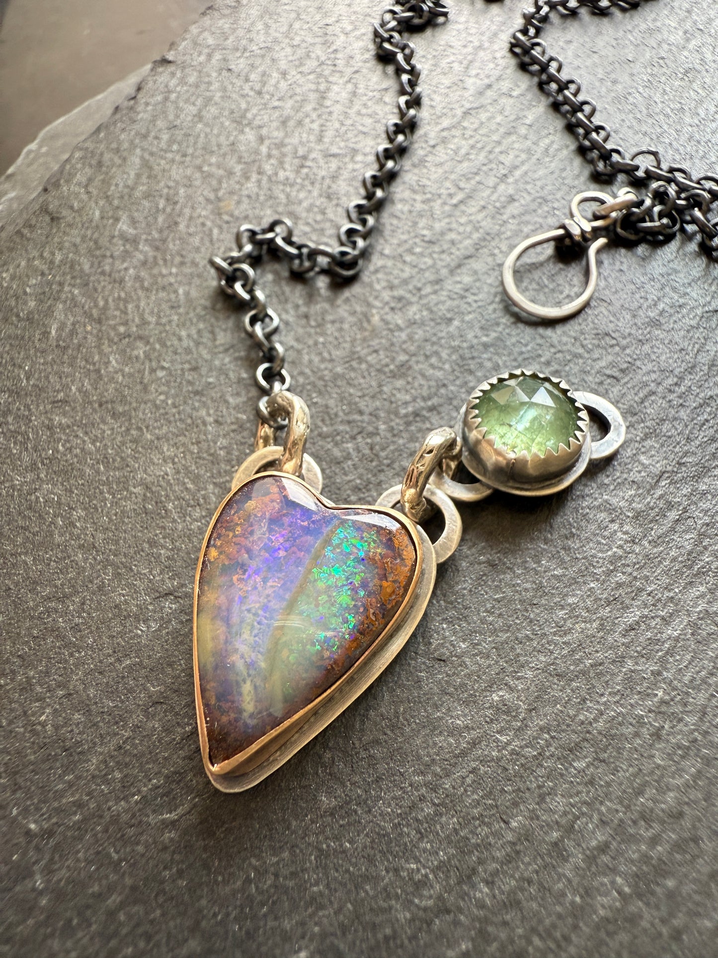 Purple & Green Heart Opal Pendant