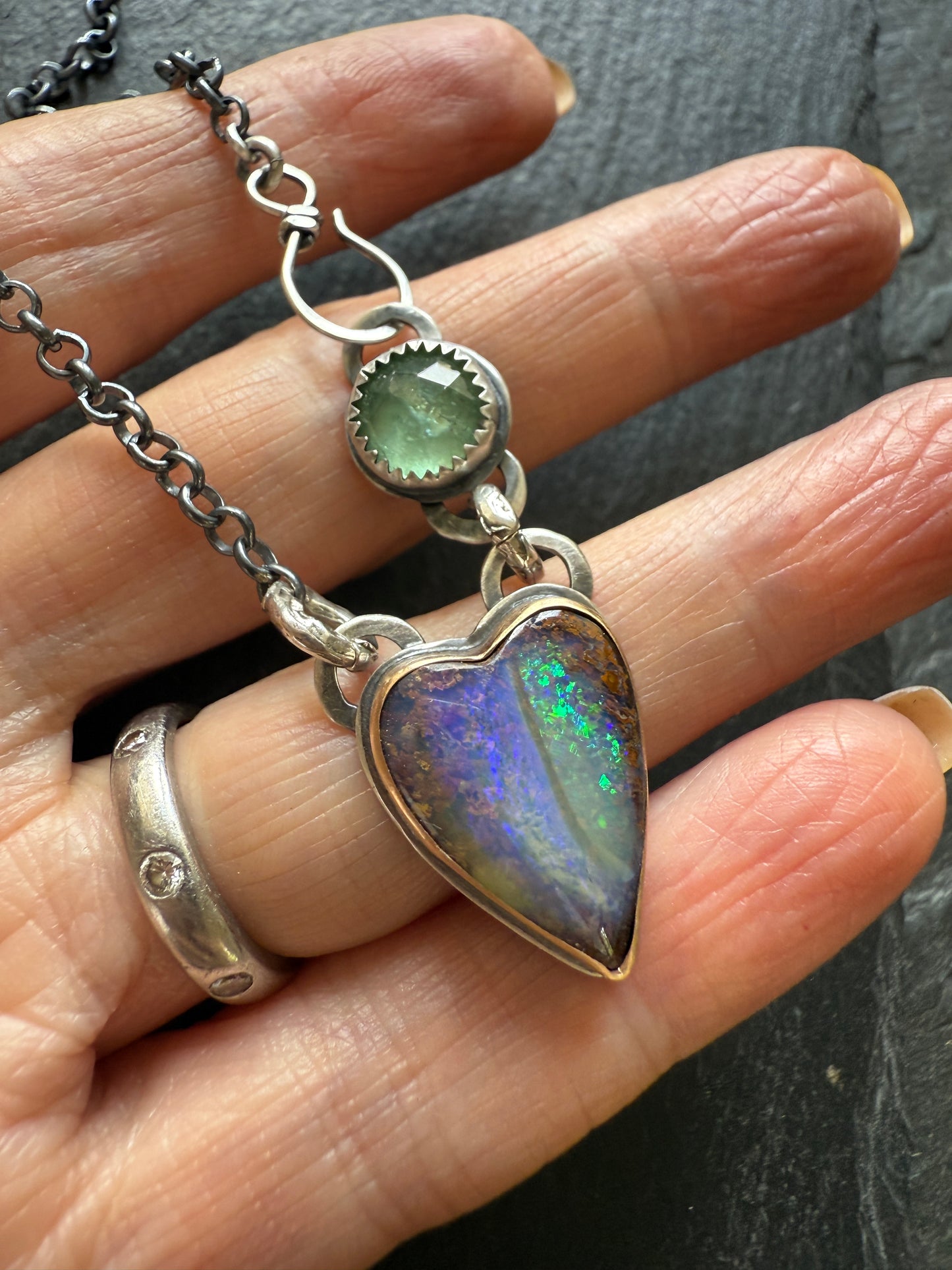 Purple & Green Heart Opal Pendant