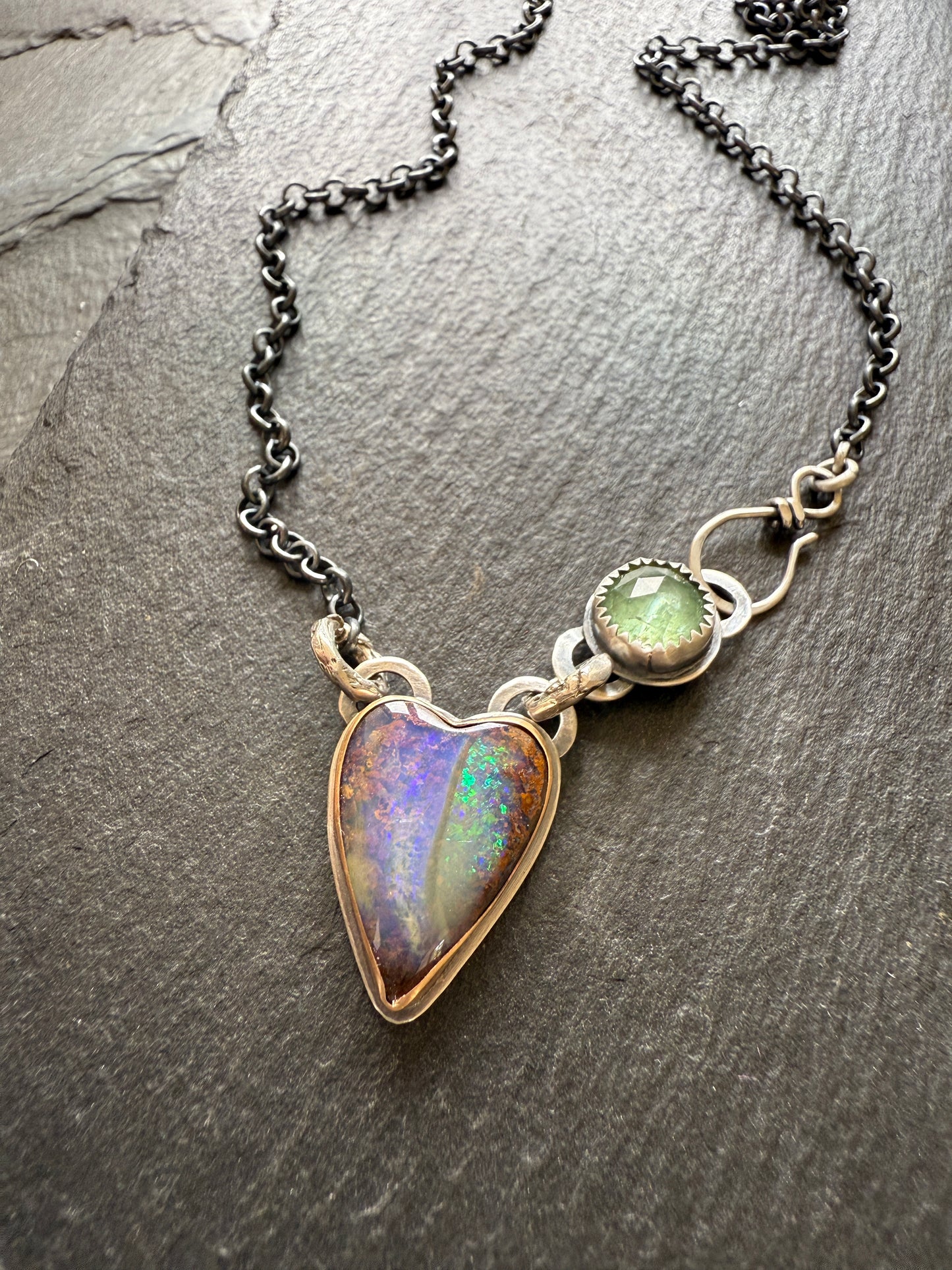 Purple & Green Heart Opal Pendant