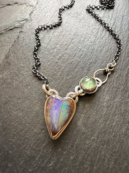 Purple & Green Heart Opal Pendant