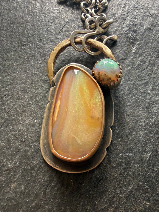 Double Boulder Opal Pendant