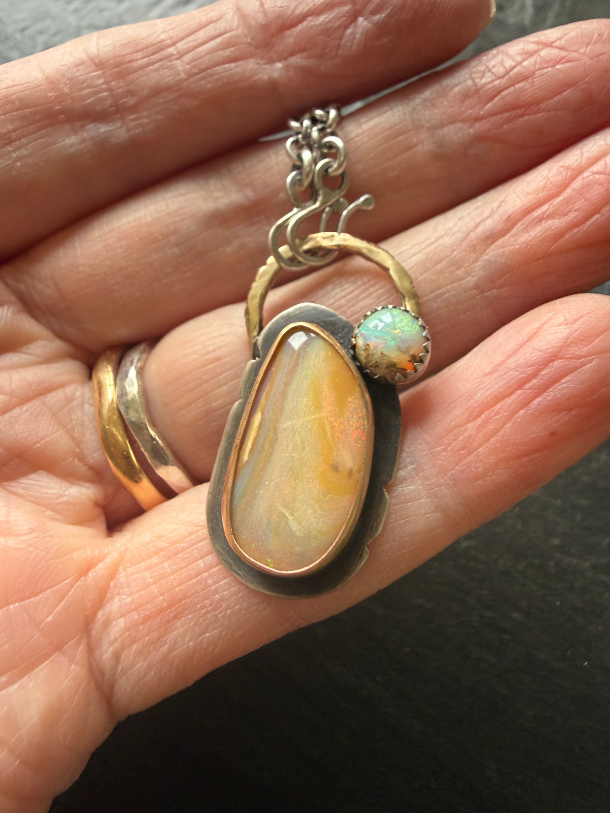 Double Boulder Opal Pendant