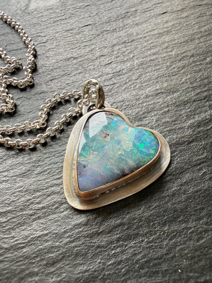 Blue Heart Opal Necklace