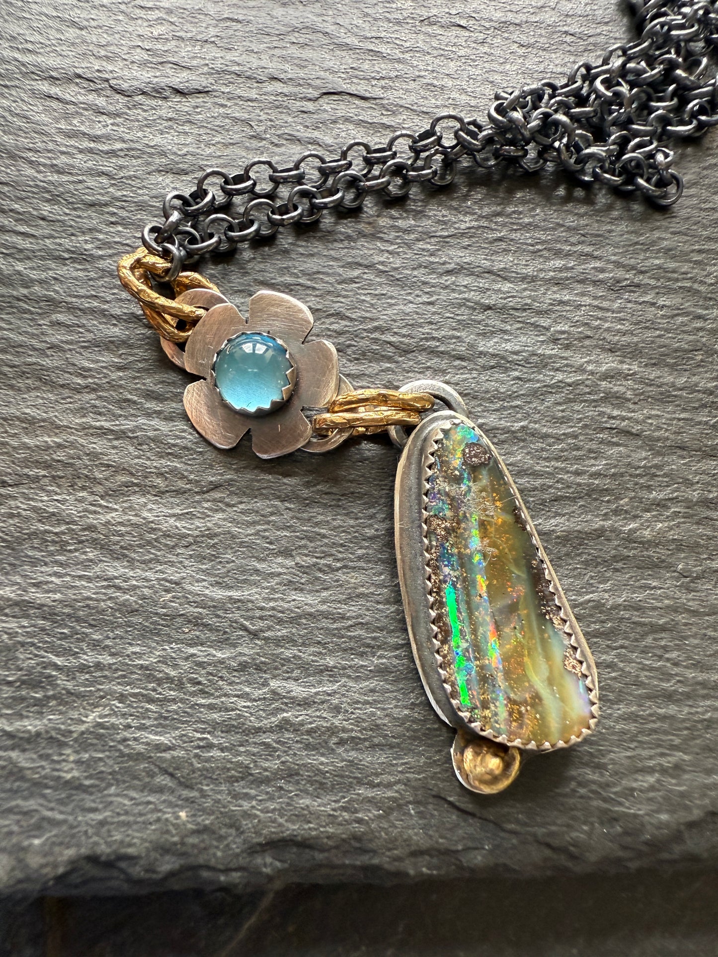 Blue Topaz and Opal Necklace
