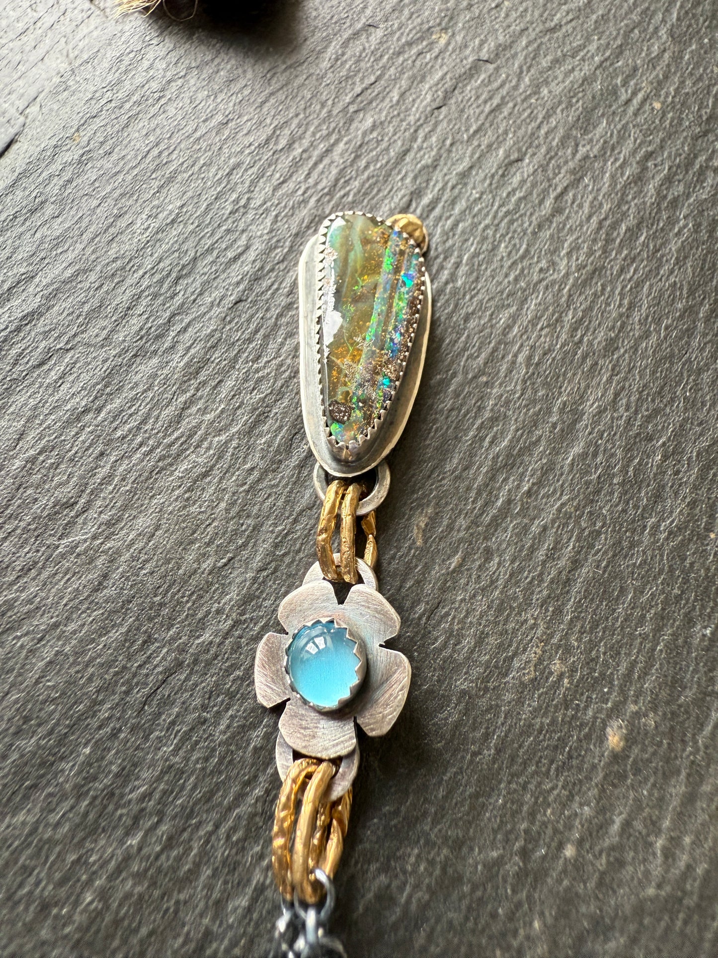 Blue Topaz and Opal Necklace