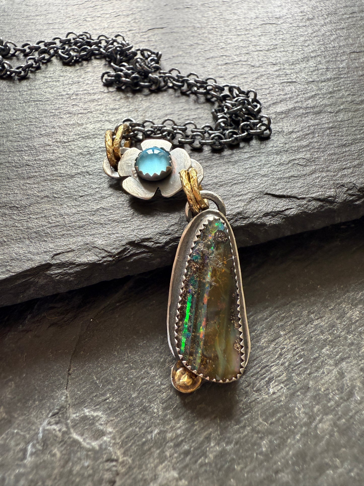 Blue Topaz and Opal Necklace
