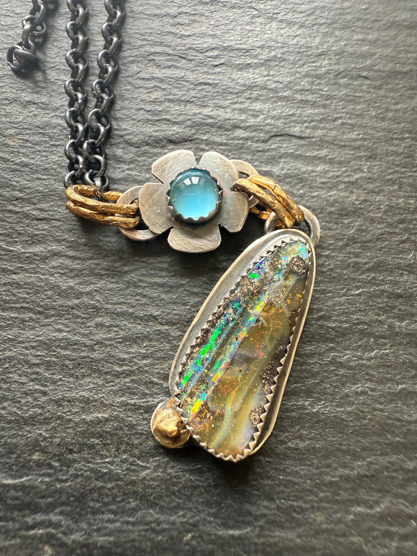 Blue Topaz and Opal Necklace
