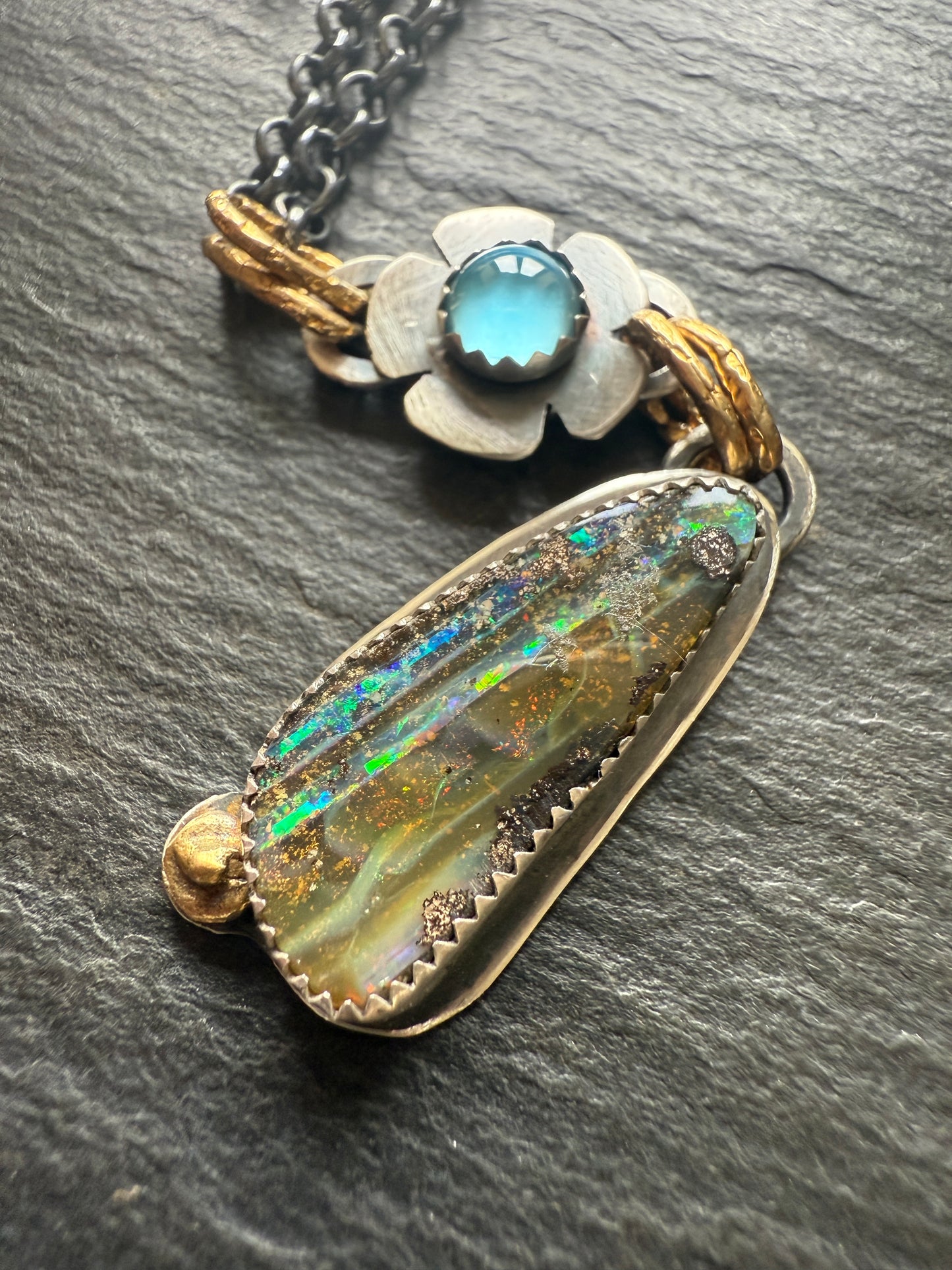 Blue Topaz and Opal Necklace