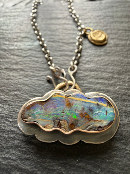 Boulder Opal Cloud and Moon Necklace