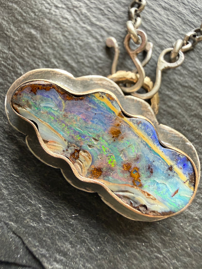 Boulder Opal Cloud and Moon Necklace