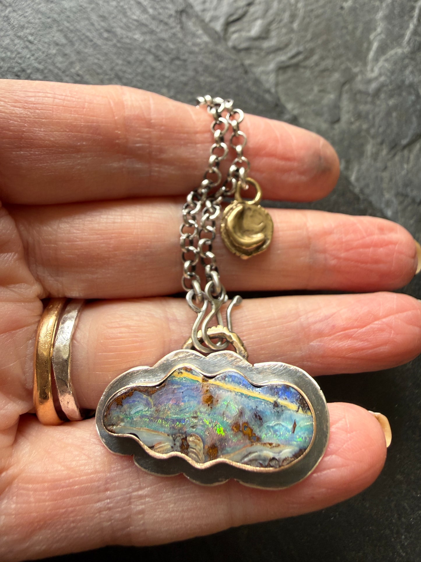 Boulder Opal Cloud and Moon Necklace