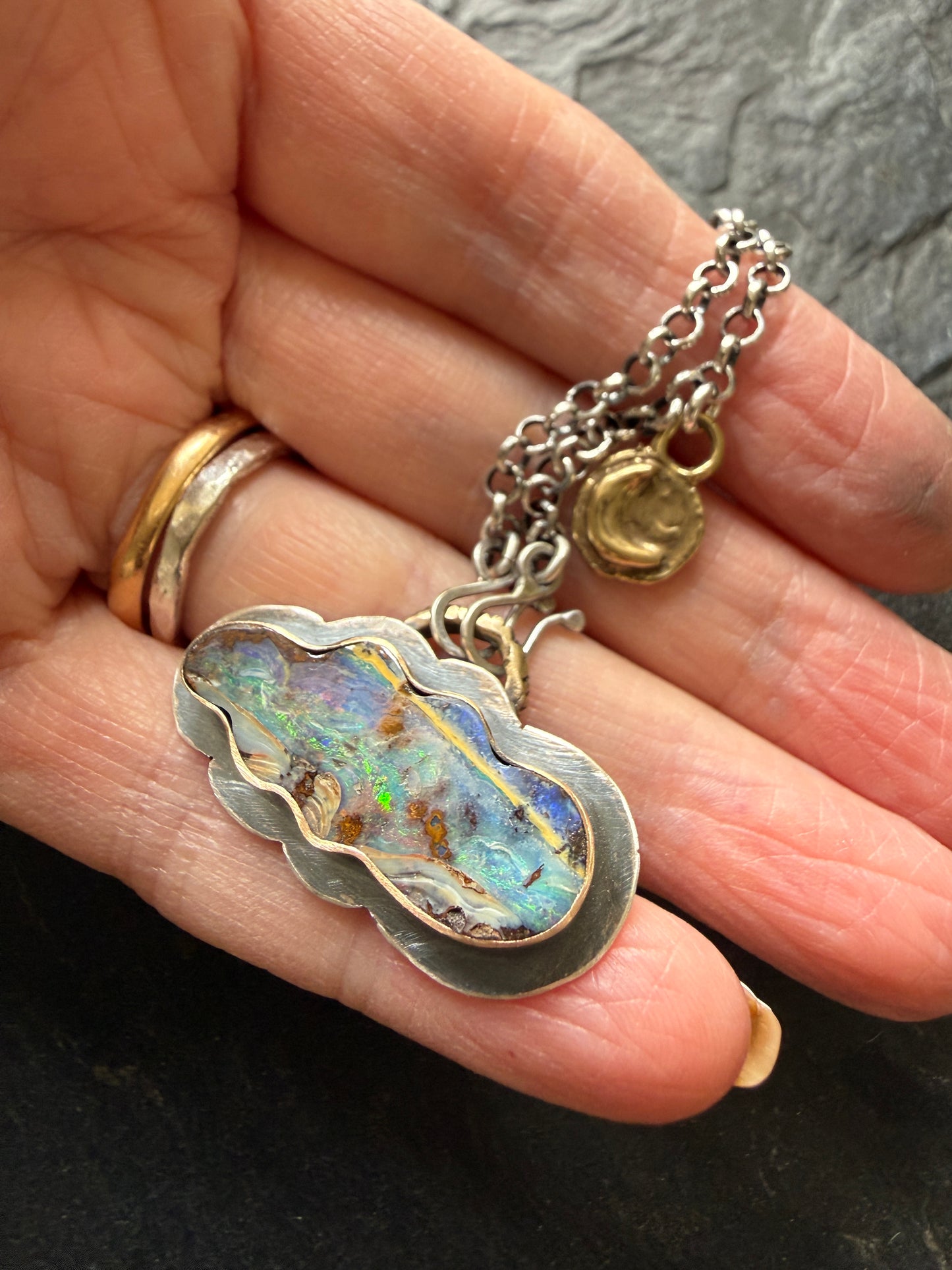 Boulder Opal Cloud and Moon Necklace