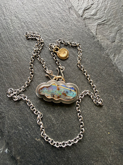 Boulder Opal Cloud and Moon Necklace