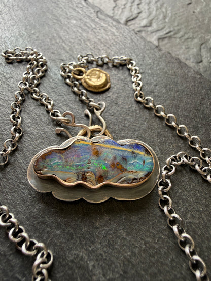Boulder Opal Cloud and Moon Necklace