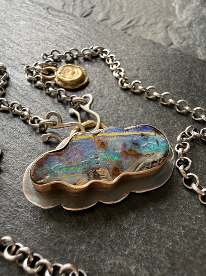 Boulder Opal Cloud and Moon Necklace