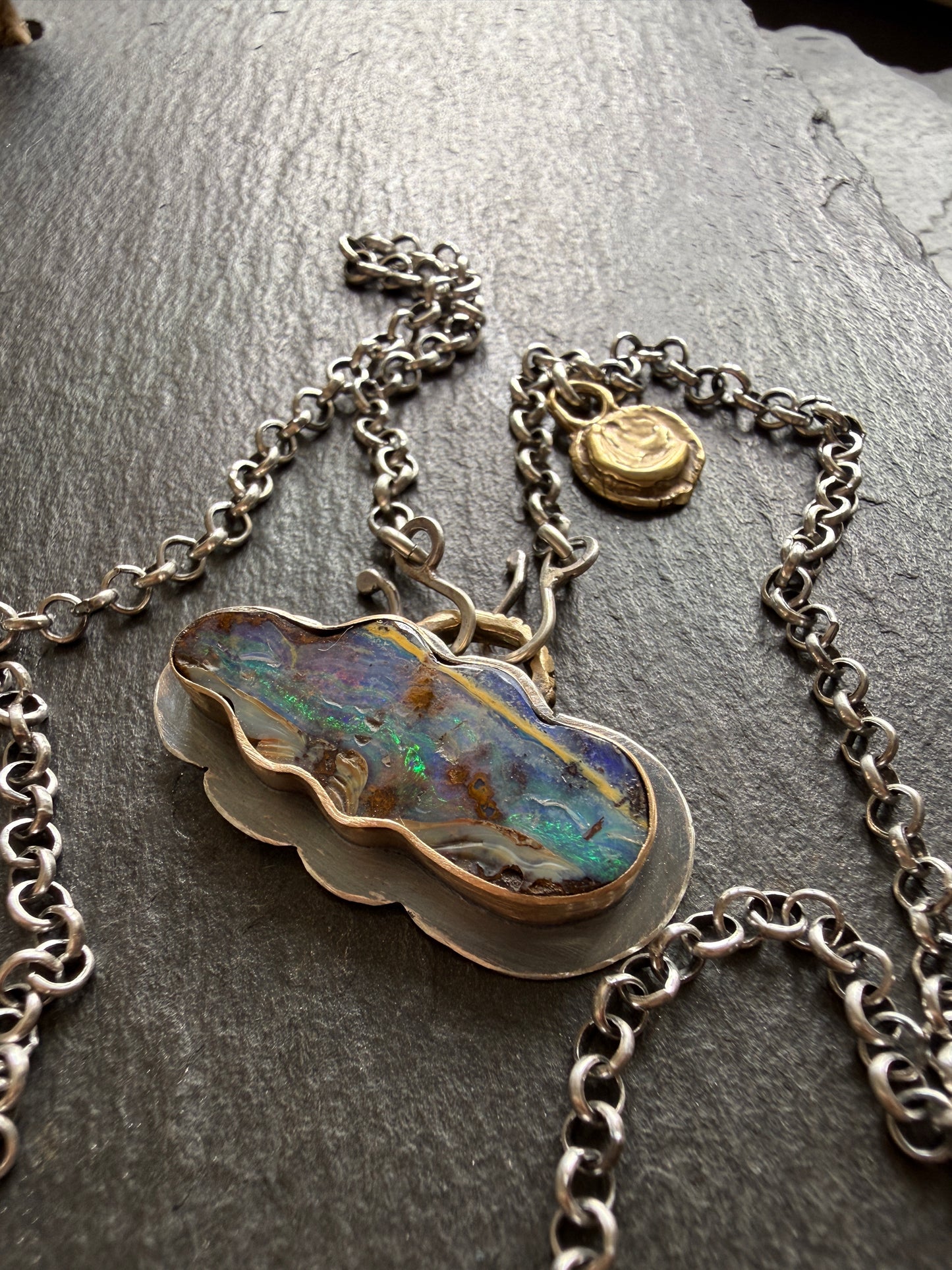 Boulder Opal Cloud and Moon Necklace