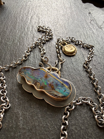 Boulder Opal Cloud and Moon Necklace
