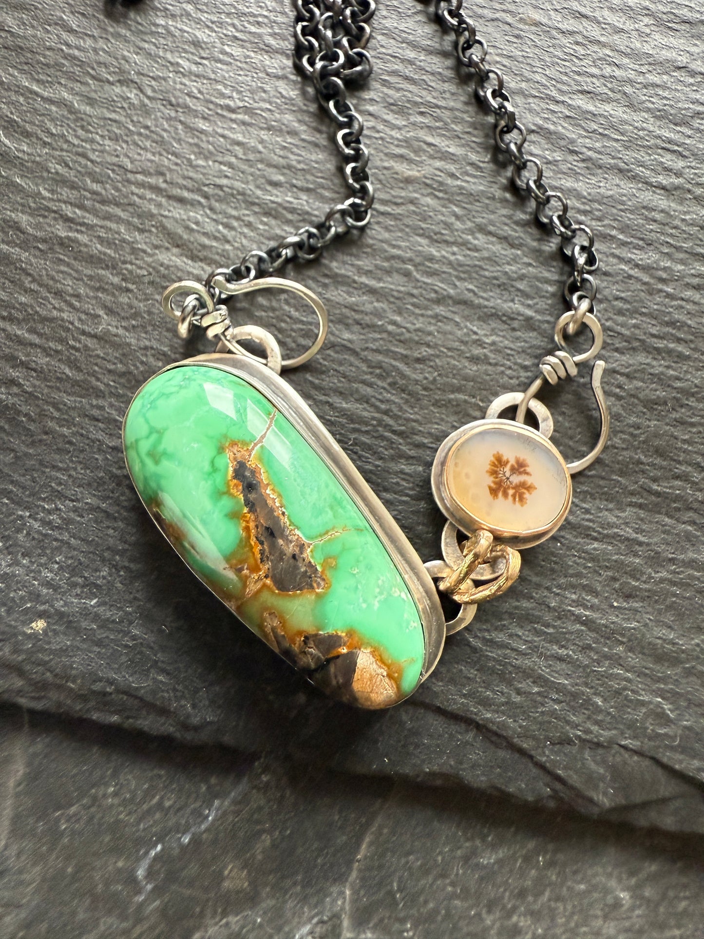 Turquoise & Dentric Flower Agate Necklace