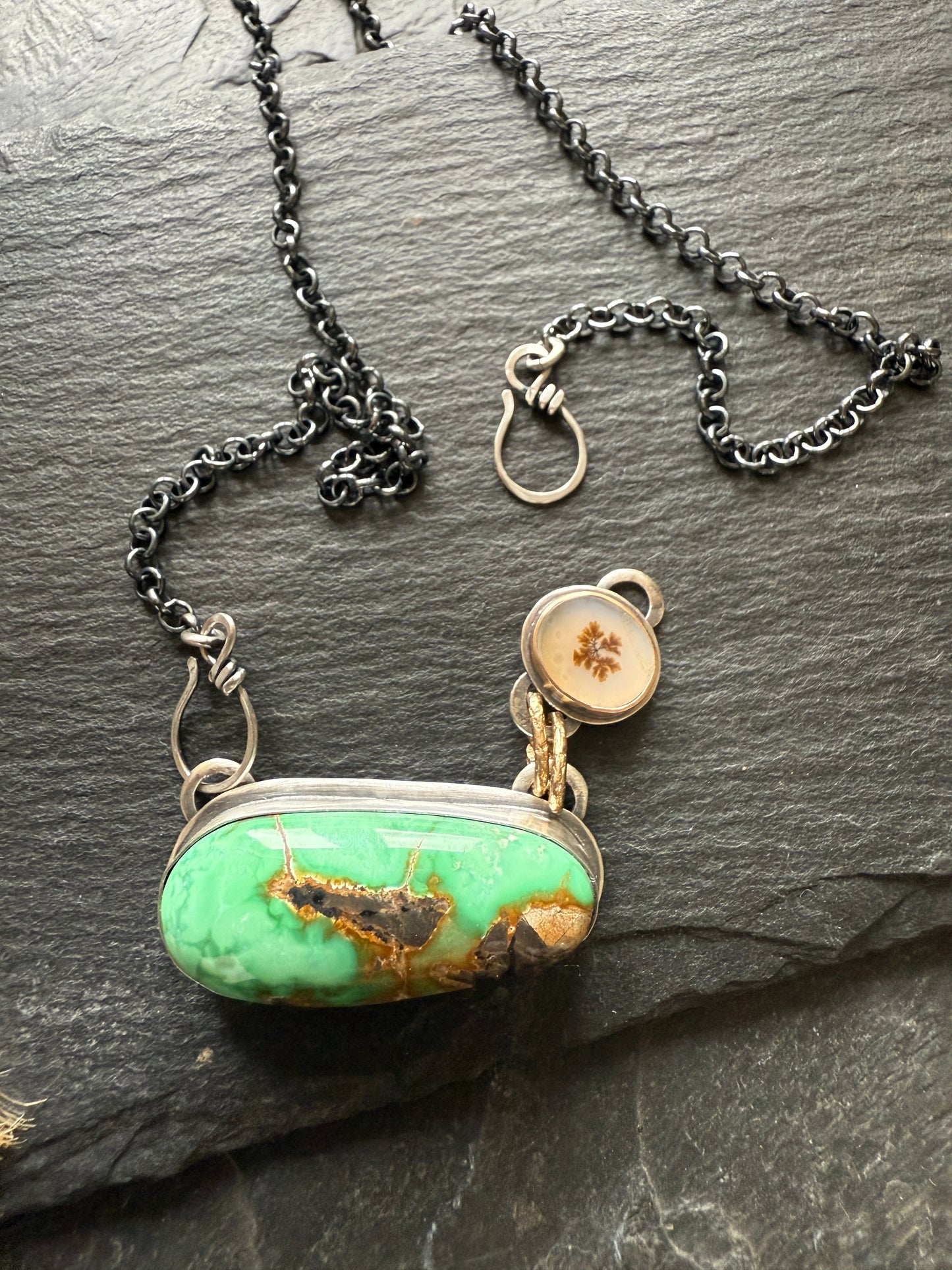 Turquoise & Dentric Flower Agate Necklace