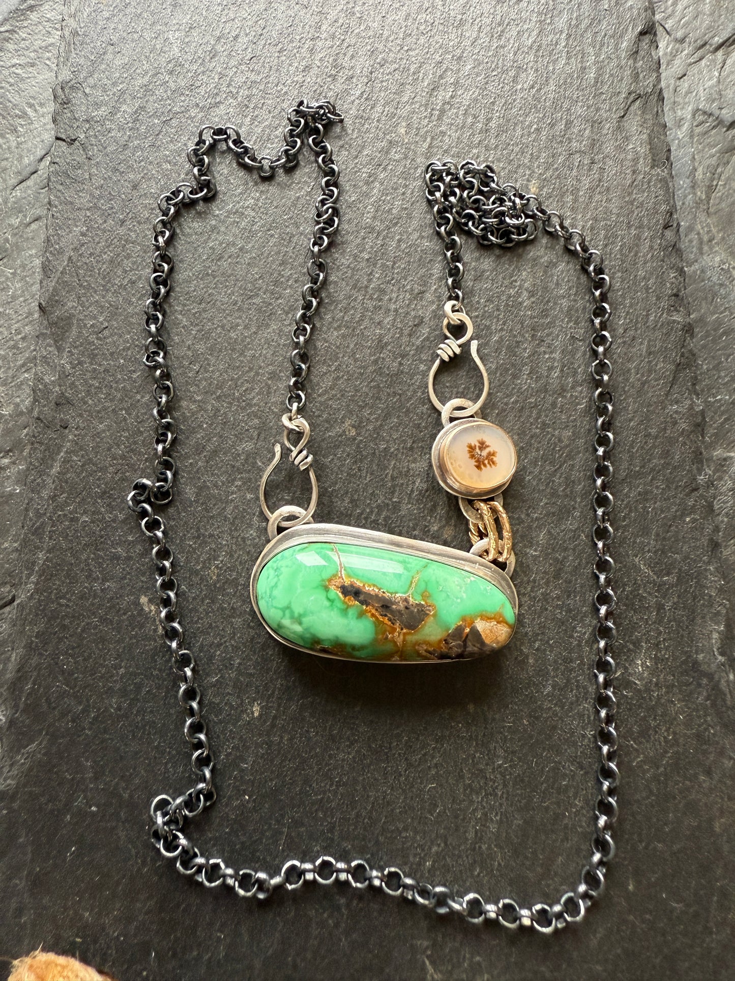 Turquoise & Dentric Flower Agate Necklace