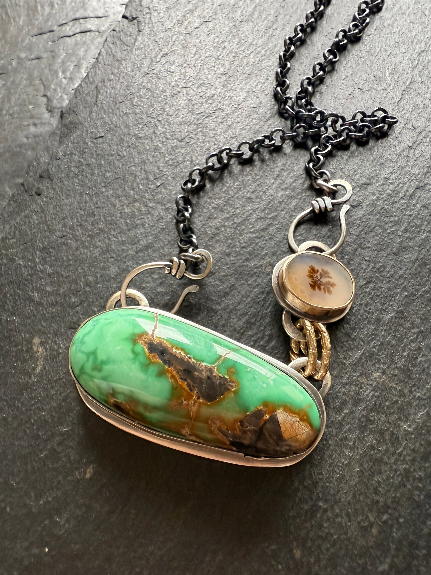 Turquoise & Dentric Flower Agate Necklace