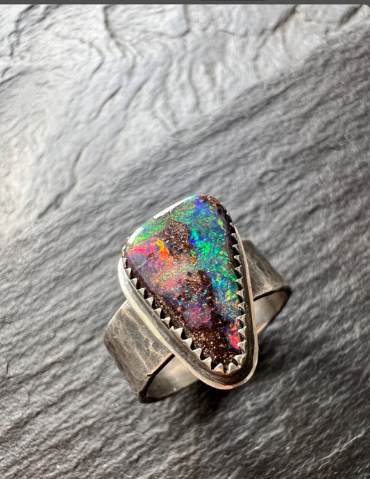 Boulder Opal Wide Band Ring  US 6 1/4