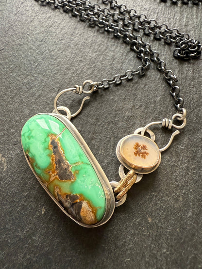 Turquoise & Dentric Flower Agate Necklace