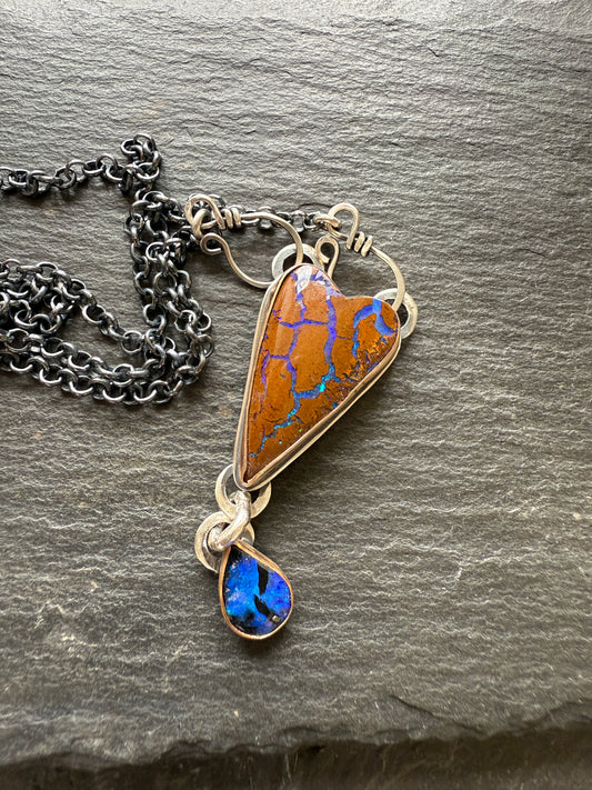 RESERVED for WENDY - Blue Heart Boulder Opal Pendant