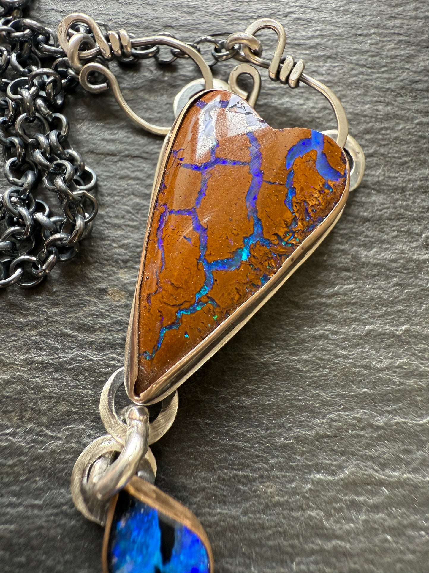 RESERVED for WENDY - Blue Heart Boulder Opal Pendant